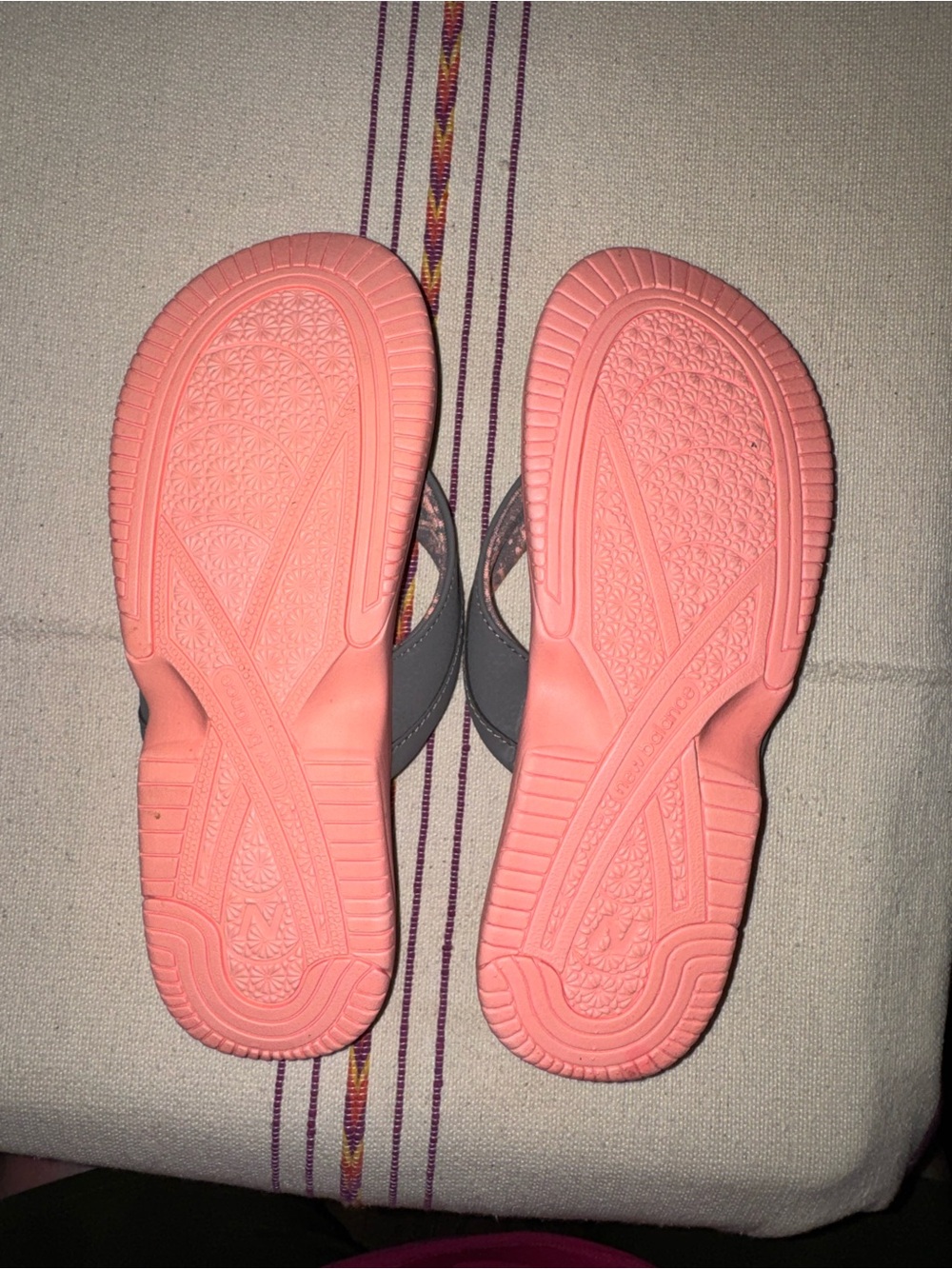New Balance Gray and Coral Flip Flop Sandals - Picture 7 of 10